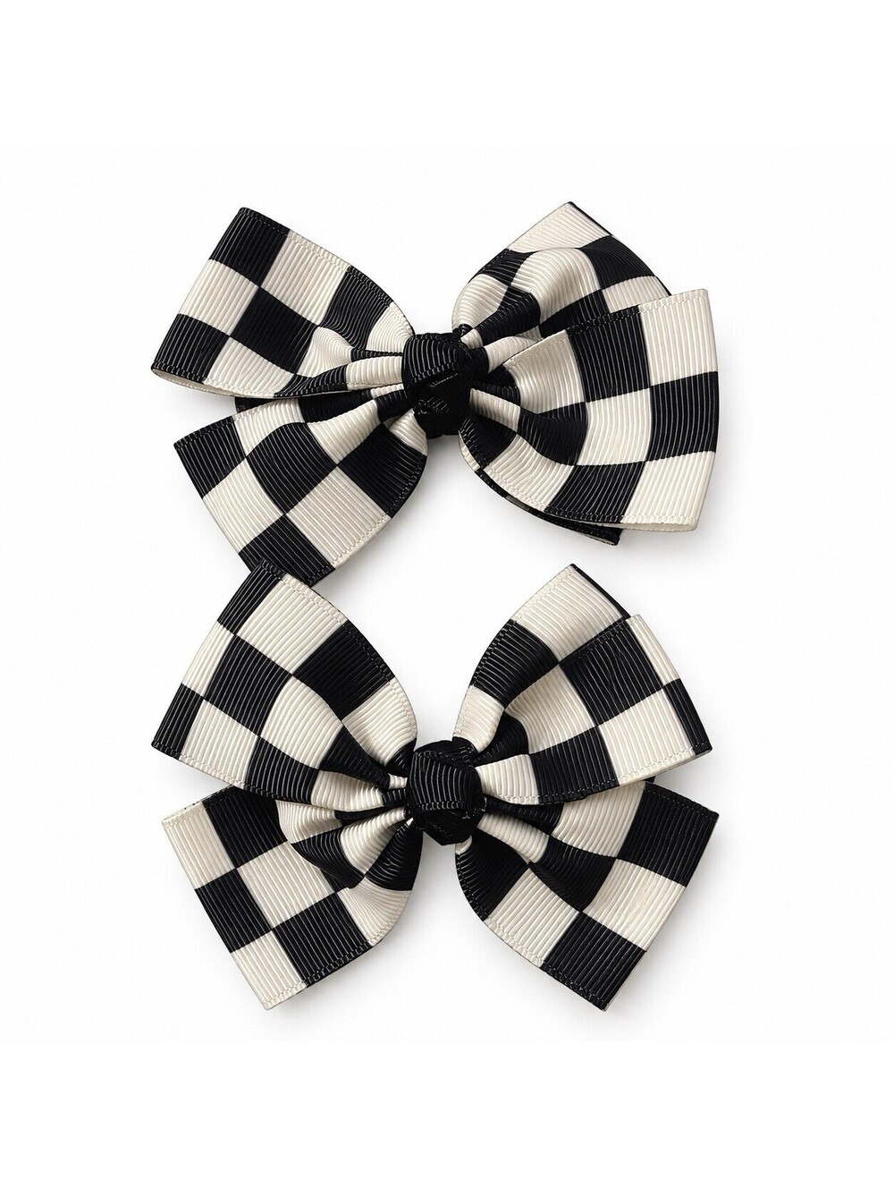 Handmade Black White Buffalo Check Hair Bows Set of 2 Girls Hair Clips